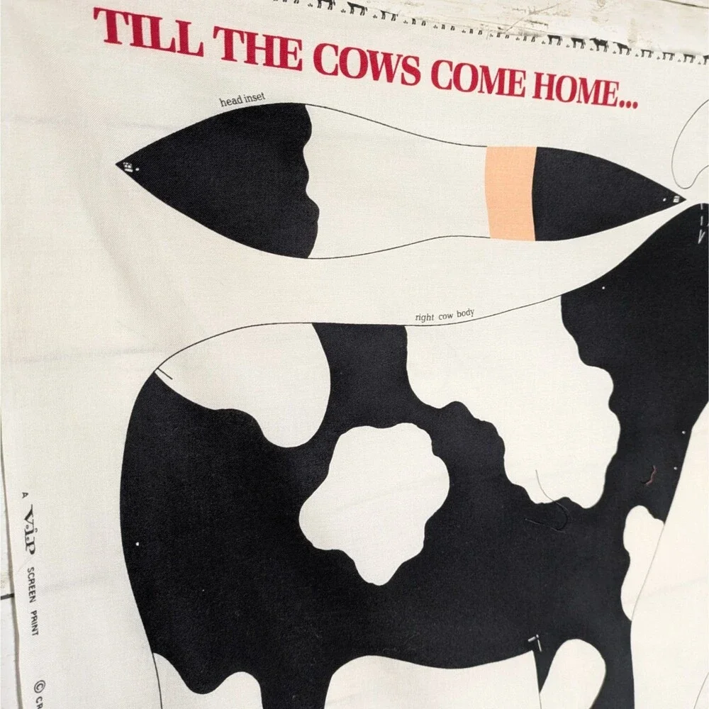 Vintage Cranston VIP Till The Cows Come Home Cow Plush Fabric Panel